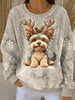 Adorable Christmas Dog Art Flannel Sweater for Women